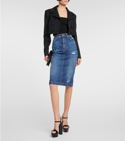 Shop Dolce & Gabbana Denim Midi Skirt In Blue