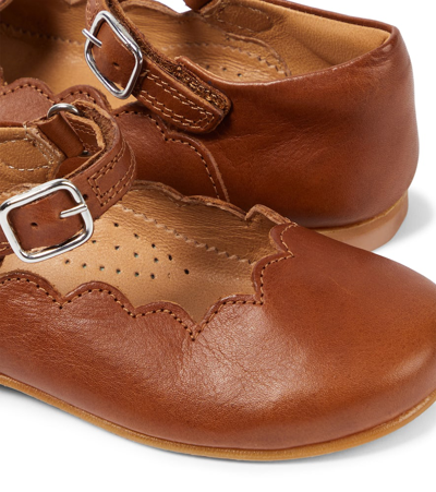Shop Petit Nord Scallop Leather Mary Jane Flats In Cognac
