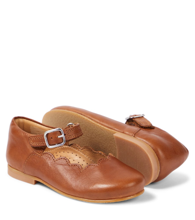 Shop Petit Nord Scallop Leather Mary Jane Flats In Cognac