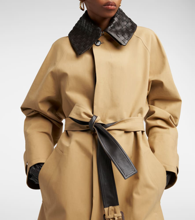Shop Bottega Veneta Leather-trimmed Cotton-blend Trench Coat In Beige