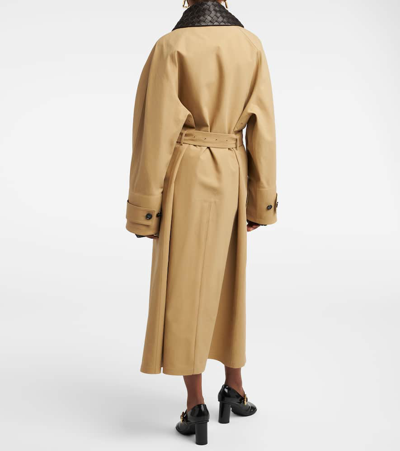 Shop Bottega Veneta Leather-trimmed Cotton-blend Trench Coat In Beige
