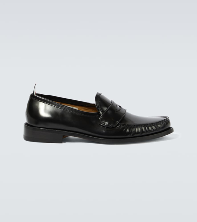 Shop Thom Browne Leather Penny Loafers In Black