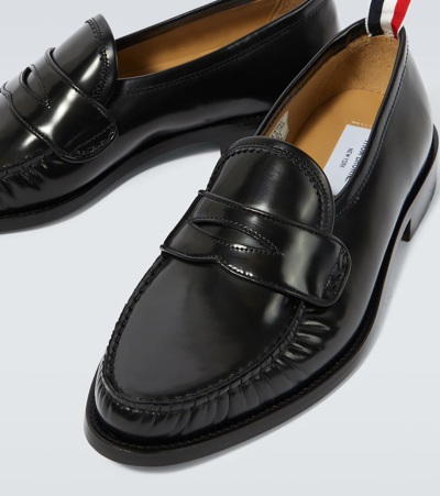 Shop Thom Browne Leather Penny Loafers In Black