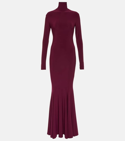 Shop Norma Kamali Turtleneck Open-back Gown In Purple