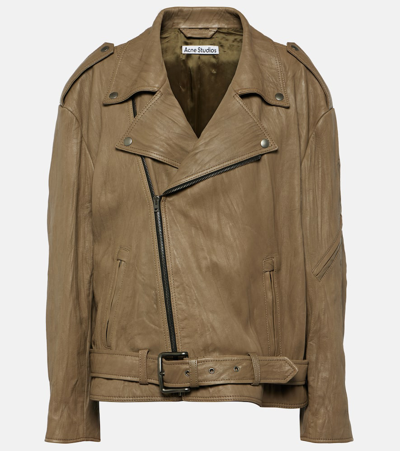 Shop Acne Studios Linor Oversized Belted Leather Jacket In Brown