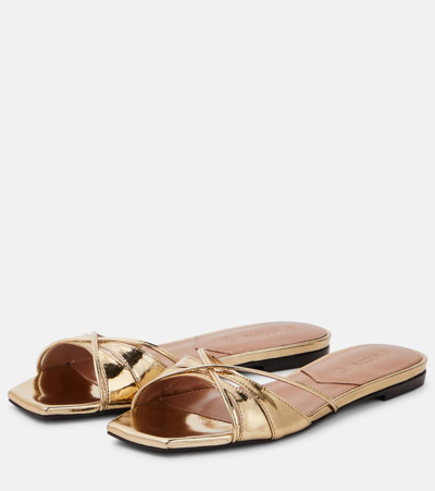 D’accori 'lust' Gold-colored Flat Sandals With Criss-cross Straps In Gold
