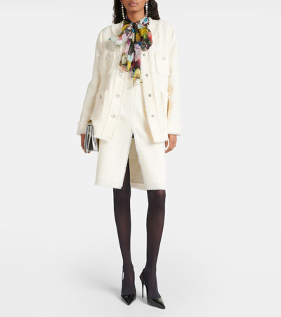 Dolce & Gabbana Front-slit Tweed Midi Skirt In Beige
