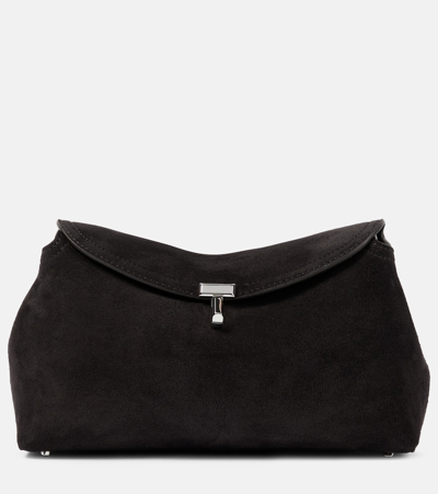 Shop Totême T-lock Suede Clutch In Brown