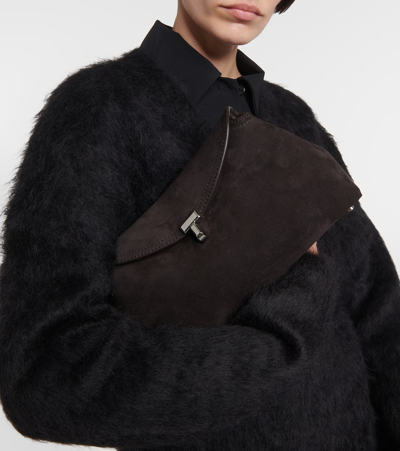 Totême T-lock Suede Clutch In Brown