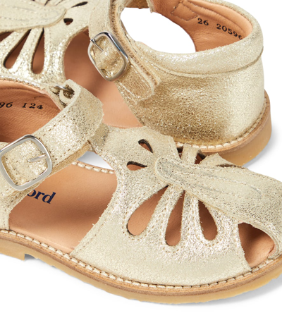 Shop Petit Nord Butterfly Metallic Leather Sandals In Gold