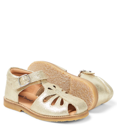 Shop Petit Nord Butterfly Metallic Leather Sandals In Gold