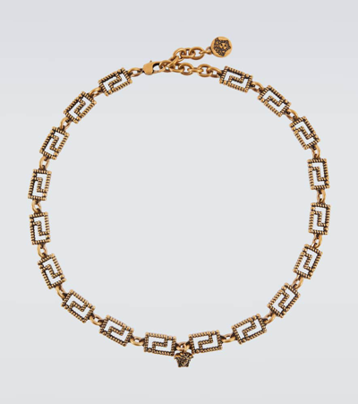 Shop Versace Greca Necklace In Gold