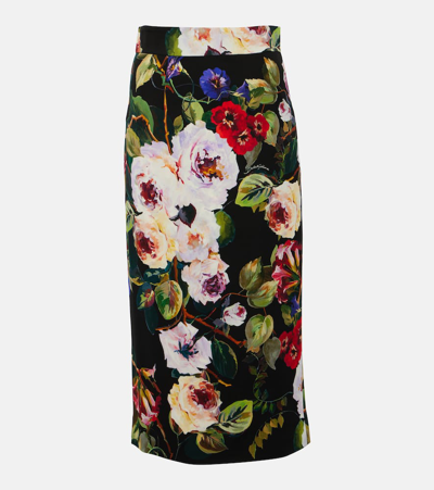 Dolce & Gabbana Silk Blend Charmeuse Printed Midi Skirt In Multicoloured