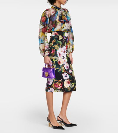 Shop Dolce & Gabbana Rose Garden Charmeuse Midi Skirt In Multicoloured
