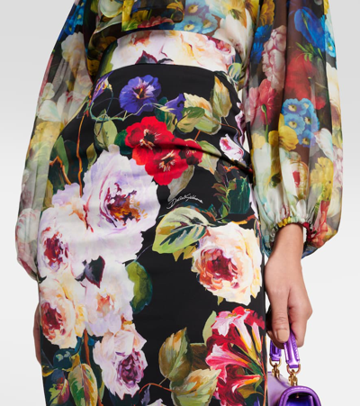 Dolce & Gabbana Silk Blend Charmeuse Printed Midi Skirt In Multicoloured