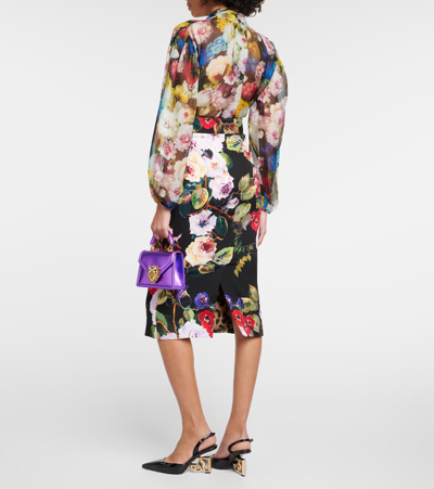 Shop Dolce & Gabbana Rose Garden Charmeuse Midi Skirt In Multicoloured