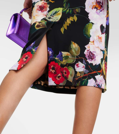 Shop Dolce & Gabbana Rose Garden Charmeuse Midi Skirt In Multicoloured
