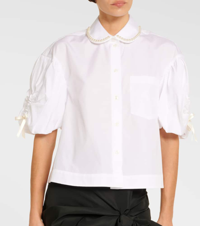 Shop Simone Rocha Embellished Cotton Poplin Shirt In White