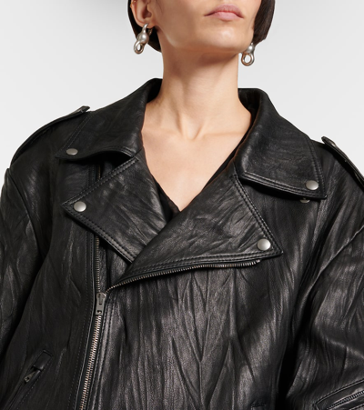 Acne Studios Oversized Leather Biker Jacket In Black