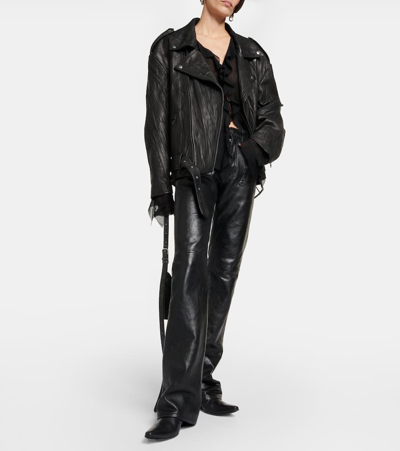 Shop Acne Studios Linor Oversized Belted Leather Jacket In Black