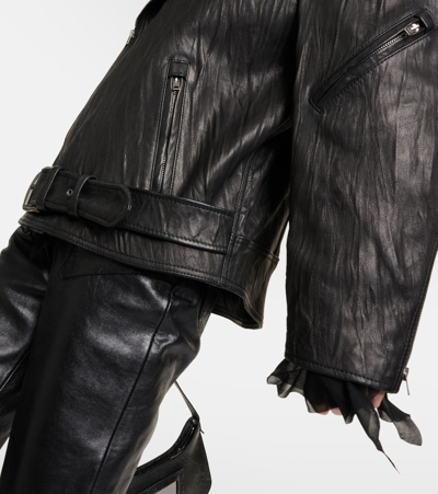 Shop Acne Studios Linor Oversized Belted Leather Jacket In Black