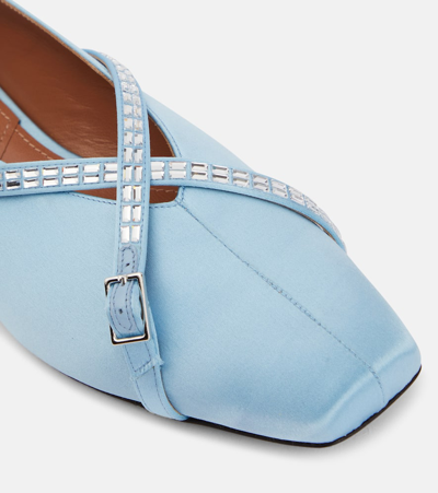 Shop D’accori Cara Embellished Satin Ballet Flats In Blue