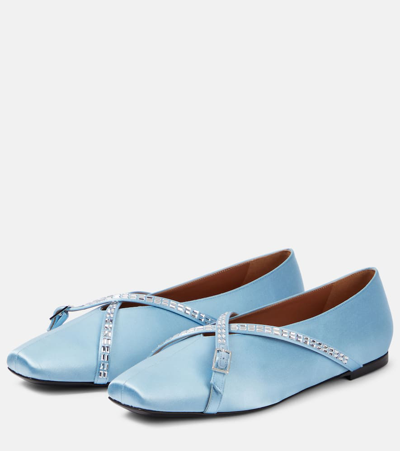 Shop D’accori Cara Embellished Satin Ballet Flats In Blue