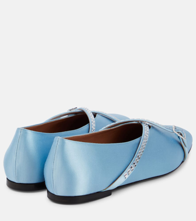 Shop D’accori Cara Embellished Satin Ballet Flats In Blue