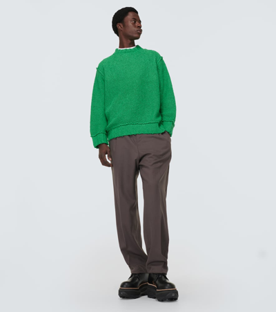 Shop Sacai Distressed Cotton Sweater In Green