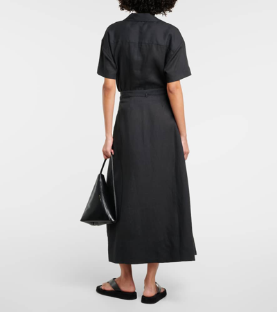 Shop Asceno Amalfi Linen Maxi Skirt In Black