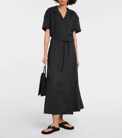 Shop Asceno Amalfi Linen Maxi Skirt In Black