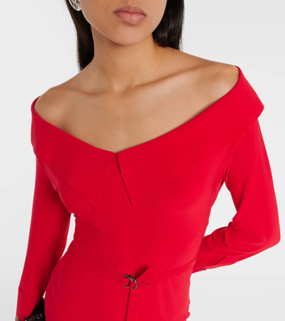 Shop Norma Kamali Off-shoulder Midi Dress In Red