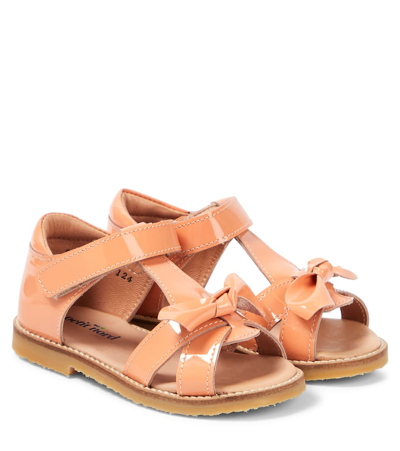 Shop Petit Nord Bow Patent Leather Sandals In Orange