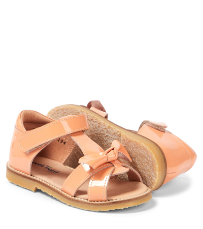 Shop Petit Nord Bow Patent Leather Sandals In Orange