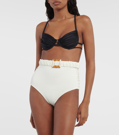 Shop Johanna Ortiz High-rise Bikini Bottoms In Beige