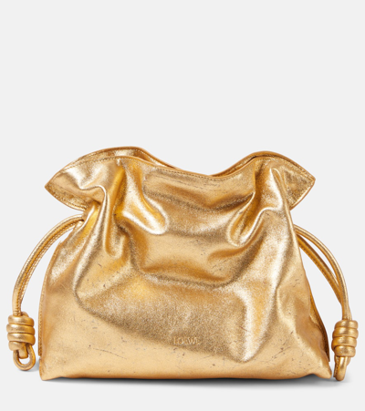 Shop Loewe Flamenco Metallic Leather Clutch In Gold