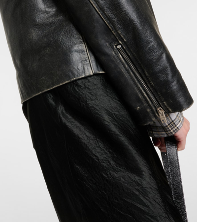 Shop Acne Studios Distressed Leather Biker Jacket In Black