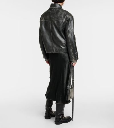 Shop Acne Studios Distressed Leather Biker Jacket In Black