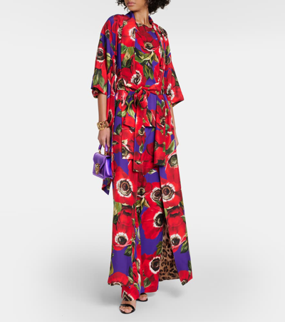 Shop Dolce & Gabbana Floral Silk Robe In Multicoloured