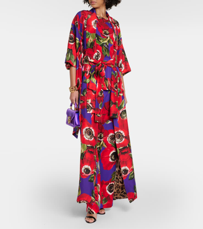 Dolce & Gabbana Floral Silk Robe In Multicoloured