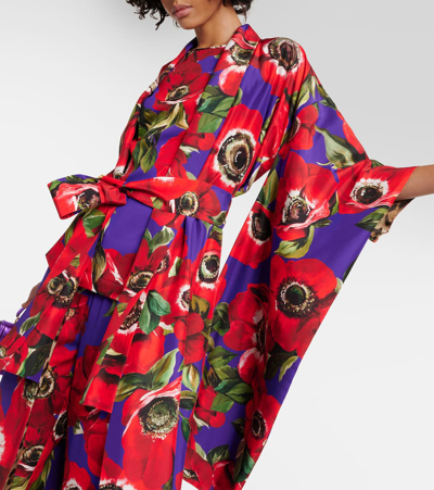 Shop Dolce & Gabbana Floral Silk Robe In Multicoloured