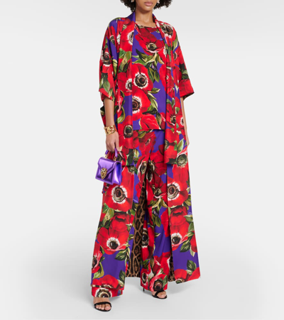 Dolce & Gabbana Floral Silk Robe In Multicoloured