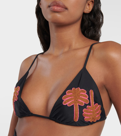 Shop Johanna Ortiz Embroidered Bikini Top In Multicoloured