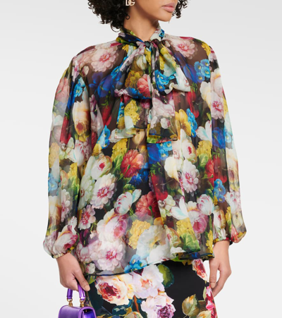 Shop Dolce & Gabbana Floral Silk Chiffon Blouse In Multicoloured