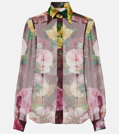 Shop Dolce & Gabbana Printed Silk Chiffon Blouse In Multicoloured