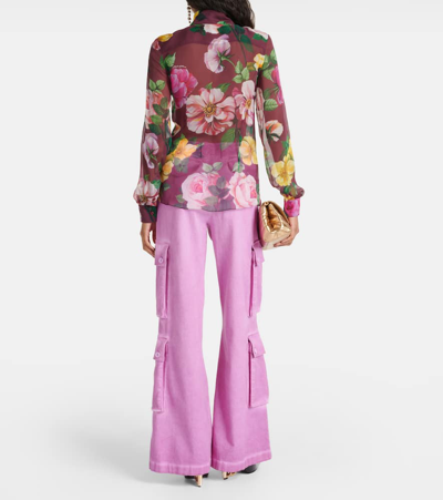Shop Dolce & Gabbana Printed Silk Chiffon Blouse In Multicoloured