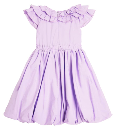Monnalisa Pleated Cotton Dress In Purple