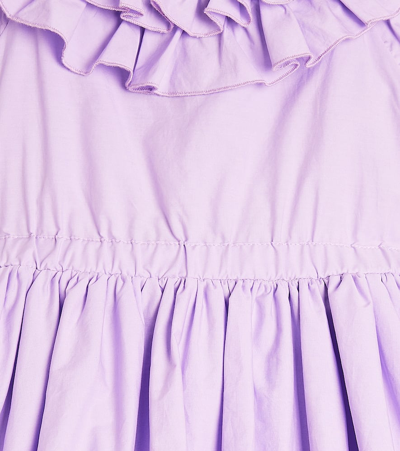 Monnalisa Pleated Cotton Dress In Purple