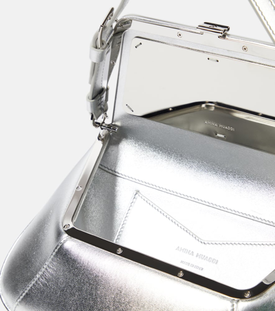 Amina Muaddi Ami Mini Frame Metallic Leather Shoulder Bag In Silver