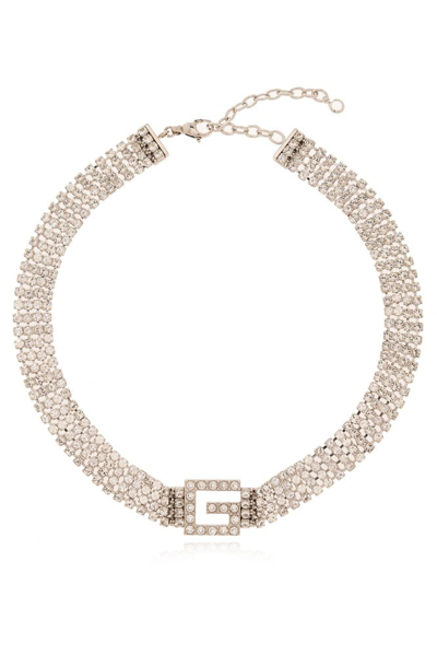 Shop Gucci Embellished Square G Necklace In Silver